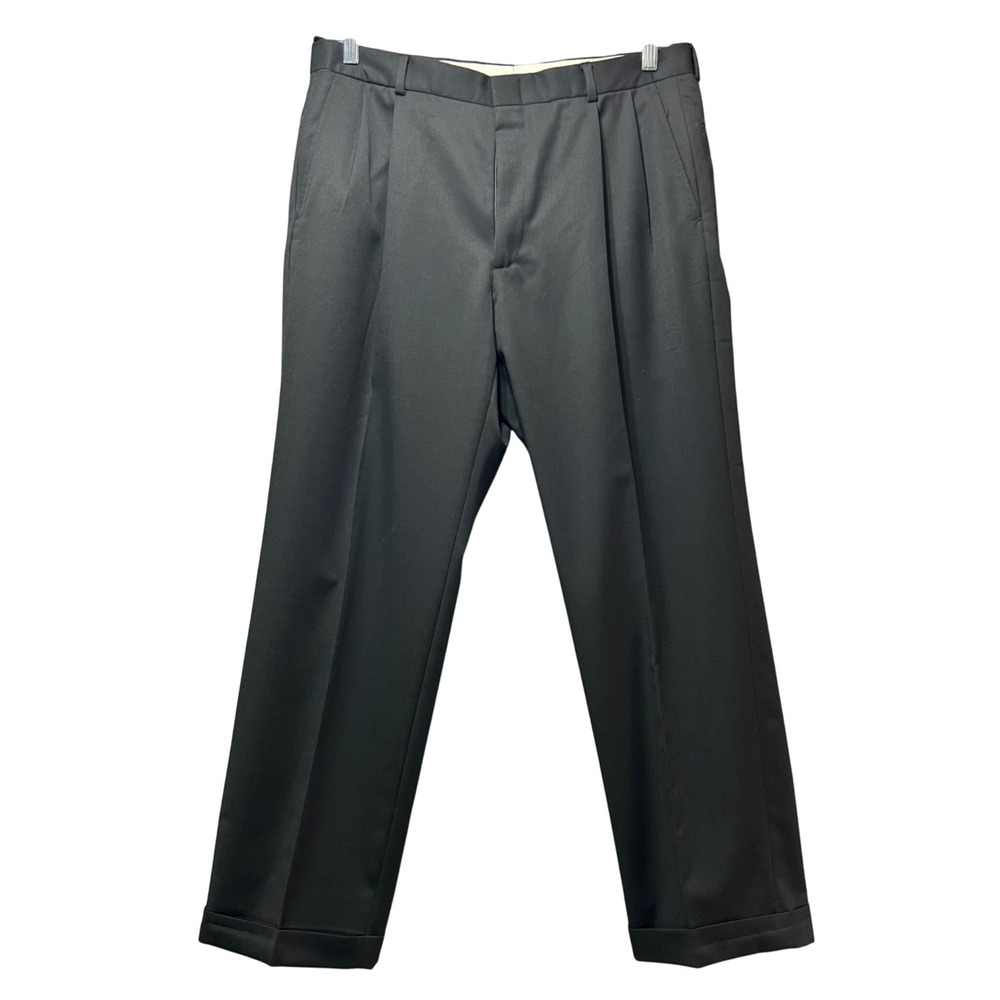 Vintage‎ 90s Wool Blend Pleated Dress Pants 36x30 Black Cuffed Hem Classic Fit